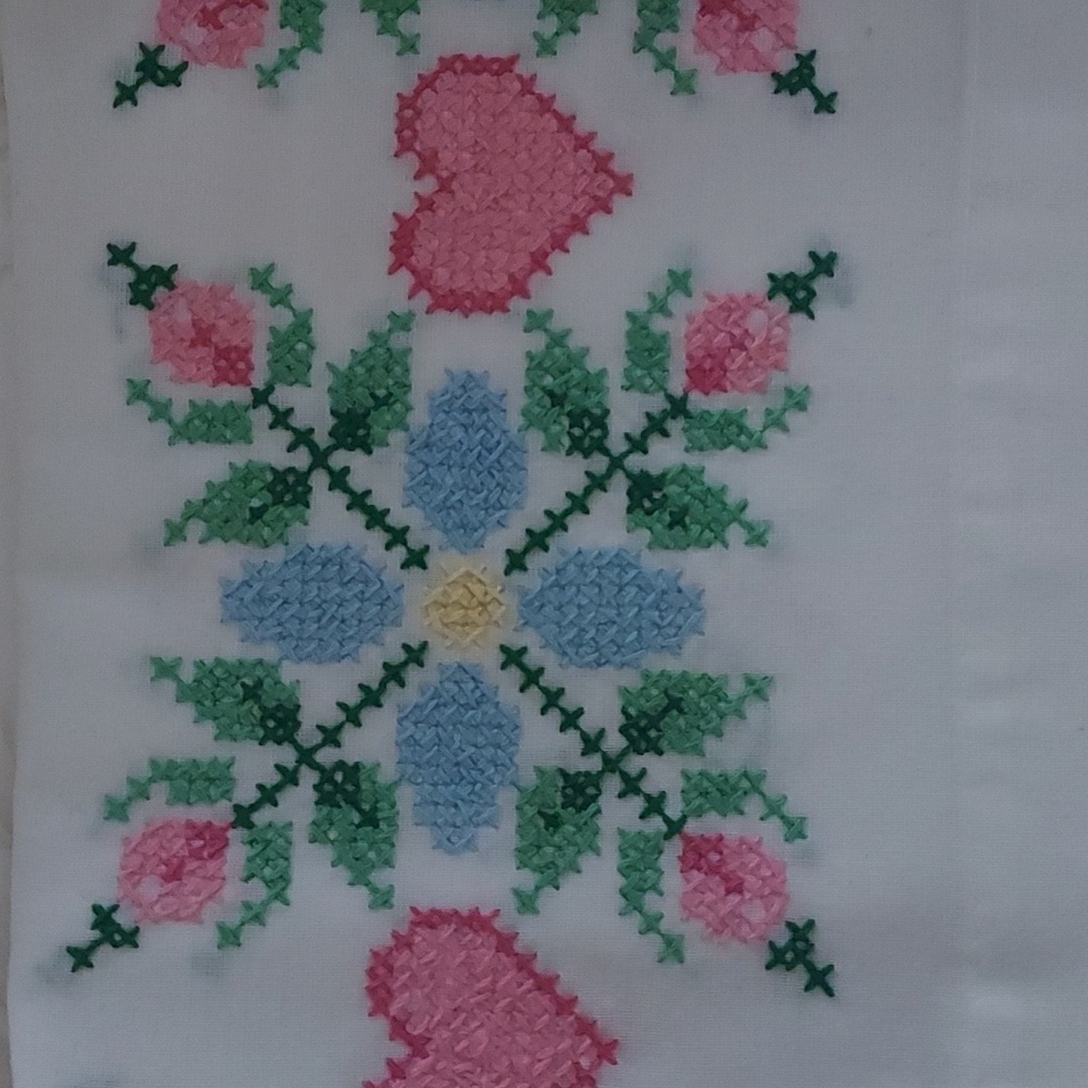 Pair of two cross stitched pillowcases